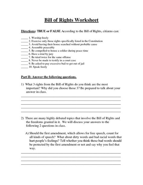 Bill Of Rights Printable Worksheets